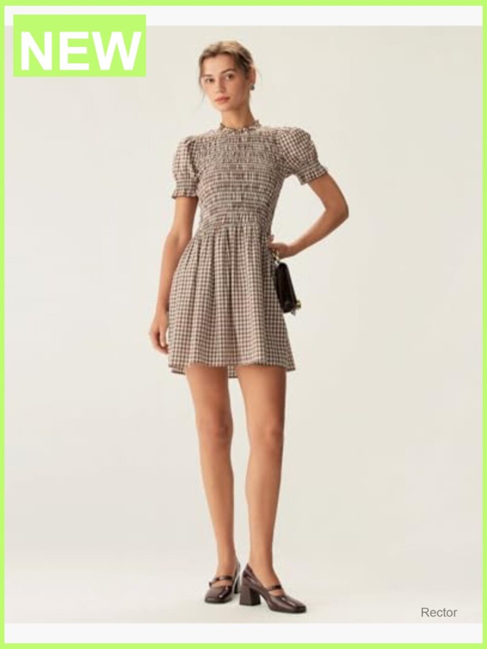Smocked A-Line Midi Dress with Puff Short Sleeves Flowy Boho Beach Sundress - Picture 4 of 7